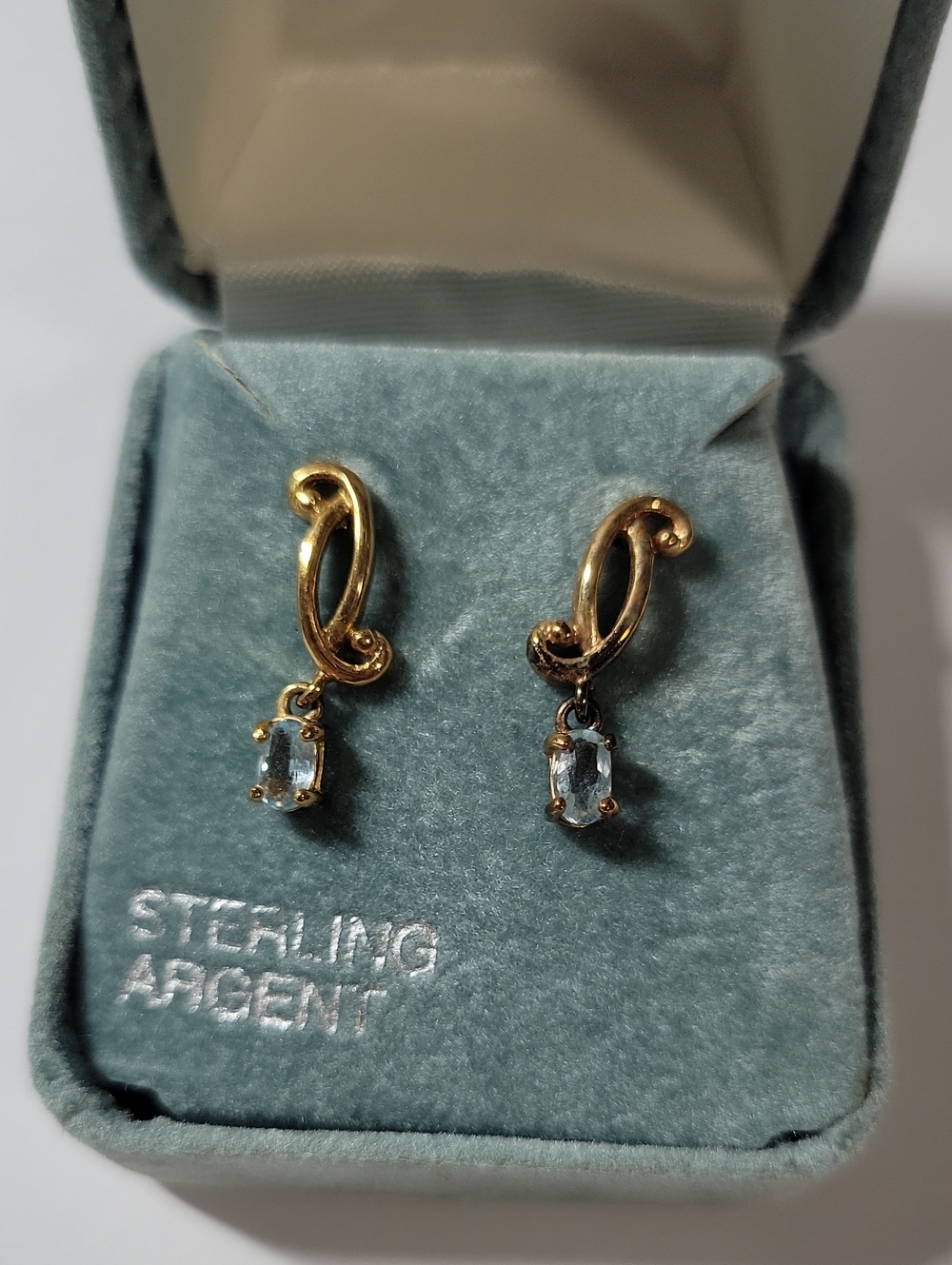 Gold-Tone Drop Earrings with Light Blue Gemstones